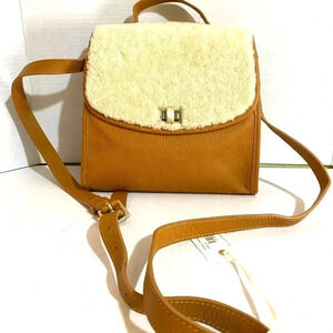 Gigi Brown beige leather Nat/ shearl crossbody handbag